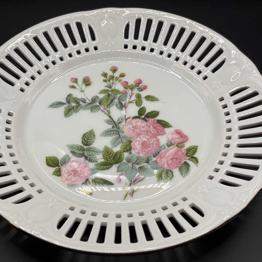 Vintage Reticulated Lace Rose Floral Bavaria Schumann Arzberg Plate